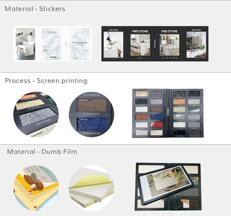 Best Stone Sample Book: 30–50 Curation Guide 4 Advanced printing technology with custom logos and UV coating applied on stone sample book covers for premium branding