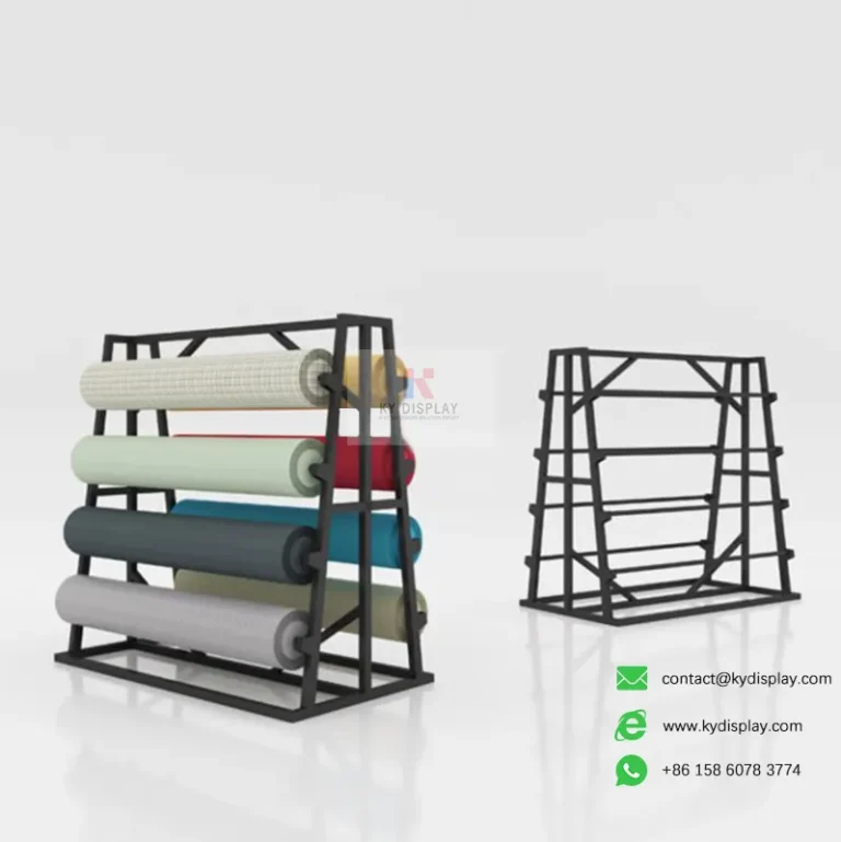 Carpet & Rug Roll Display Stand – Floor Standing Roll Rack for Showrooms 7 Carpet & Rug Roll Display Stand-black-KYdisplay