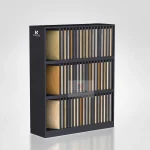 KYdisplay tile sample cabinet display rack side view loaded with various stone and tile samples in black finish