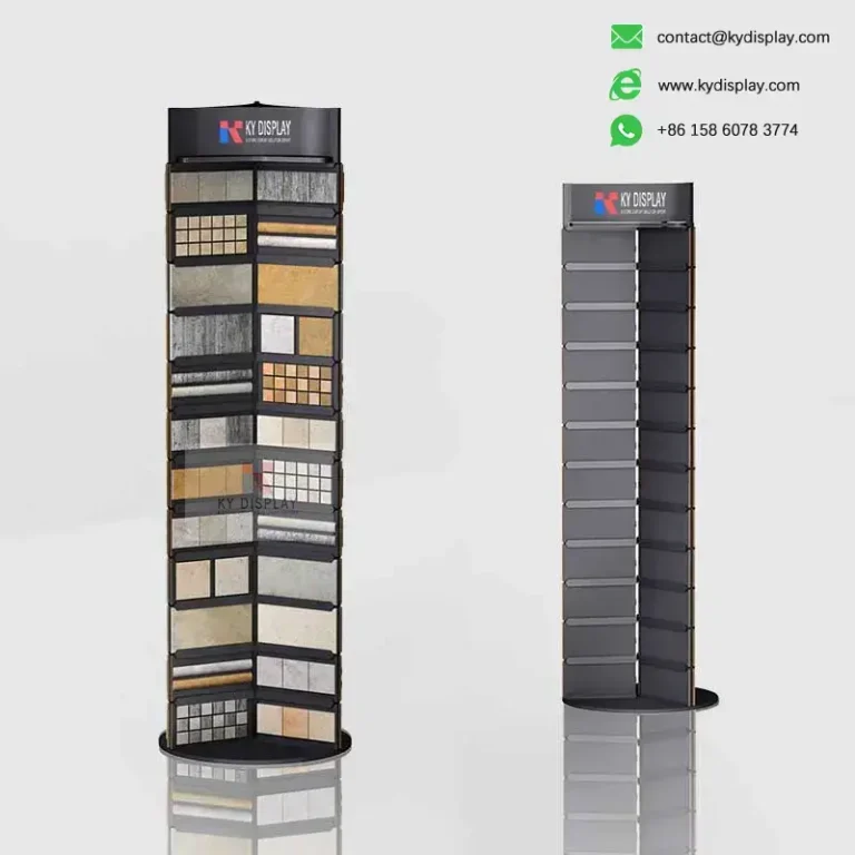 KYdisplay Mosaic Sample Board Display Rack – Compact Stand for Stone & Tile Panels 9 Side-by-side comparison of KYdisplay Mosaic Sample Board Display Rack with and without samples