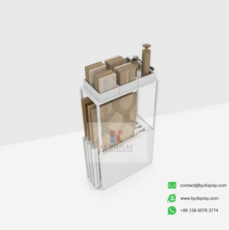 360 Rotating Flooring Display Rack – Compact Vinyl Laminate Wood Sample Stand | KYdisplay 9 360 Rotating Flooring Display Rack – Compact Vinyl Laminate Wood Sample Stand_white_up view_KYdisplay