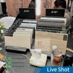 Black countertop tile display rack with marble samples liveshot 2 – KYDISPLAY