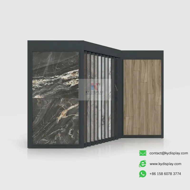 Customizable Sliding Large Format Ceramic Tile Display Rack-Anthracite-KYdisplay
