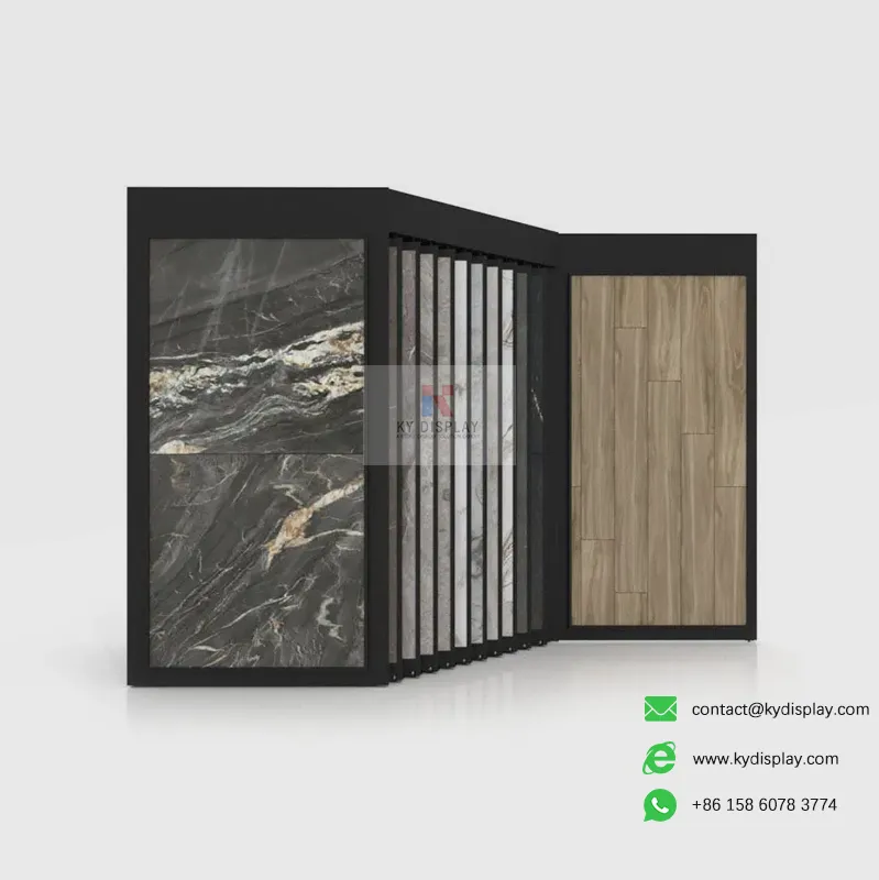 Customizable Sliding Large Format Ceramic Tile Display Rack-black-KYdisplay