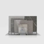 Silver Adjustable Tile & Stone Display Rack front view with samples – KYDISPLAY