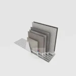White Adjustable Tile & Stone Display Rack top/angled view with samples – KYDISPLAY