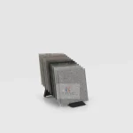 KYDISPLAY Tile Sample Display Rack in black, side view with stone and tile samples