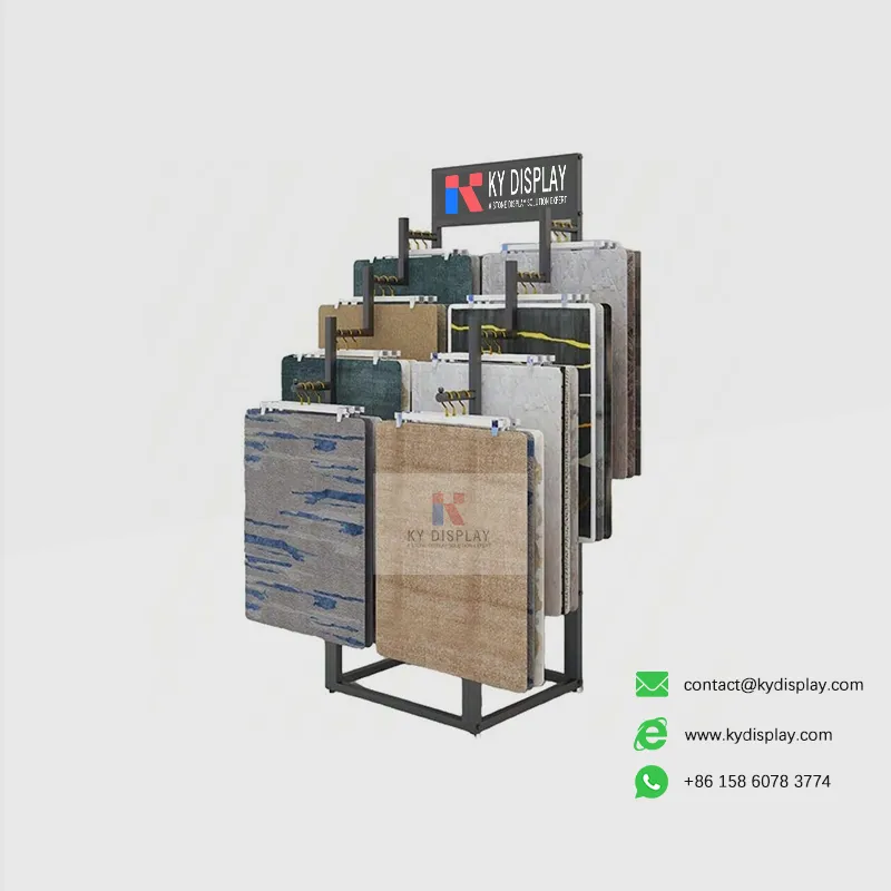 Tiered Carpet Display Rack with Sturdy Iron Frame – Double-Sided Sample Rack for Showrooms 1-KYdisplay