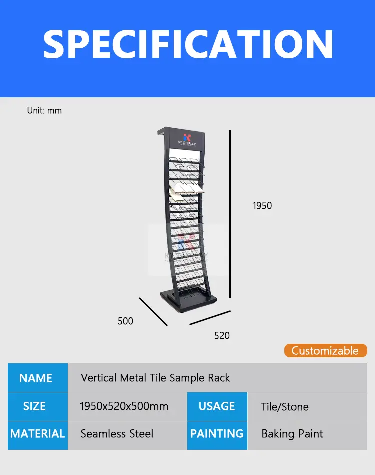 Vertical Metal Tile Sample Rack – Modern Display Tower for Showroom Wholesale 1 Vertical Metal Tile Sample Rack – Modern Display Tower for Showroom Wholesale_Decription_KYdisplay