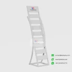 Empty KYdisplay curved steel tile display stand side profile on white background, holds up to 16 stone samples