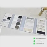 White stone sample book flat lay – KYDISPLAY 3-fold display binder for marble and granite samples.