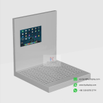 Empty white countertop display stand with digital screen front view – KYdisplay