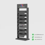 KYdisplay granite display rack in black empty side view with customizable logo panel