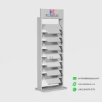 KYdisplay white granite display rack empty side view with logo area