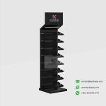 Black granite sample display stand empty side view, showcasing sleek metal structure with LED option