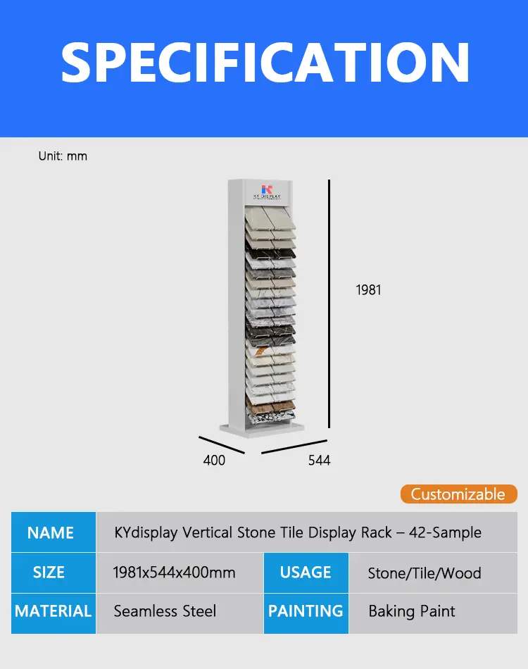 KYdisplay Vertical Stone Tile Display Rack – 42-Sample Compact Stone Stand 1 stone tile display rack