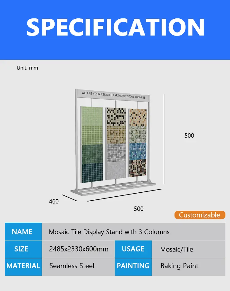 Mosaic Tile Display Stand with 3 Columns for 610x610mm Samples | KYDISPLAY 1 mosaic tile display stand