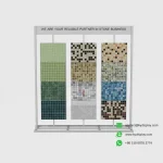 Front view of mosaic tile display stand with 3 columns and 12 samples – KYDISPLAY