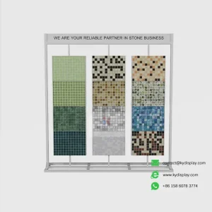 Front view of mosaic tile display stand with 3 columns and 12 samples – KYDISPLAY