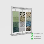 Side view of white mosaic tile display stand with 12 samples – KYDISPLAY