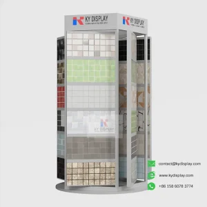 White mosaic tile rotating display rack with 30 rectangular samples – KYDISPLAY