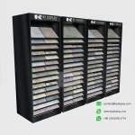 Black 15-Tier Sample Display Cabinet with samples, side view – KYDISPLAY
