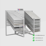 White sliding tile display rack showcasing ceramic samples – KYDISPLAY large tile stand