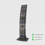 Black mosaic tile floor display rack side view with 44 samples