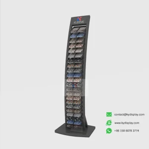 Black mosaic tile floor display rack side view with 44 samples