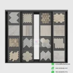 Black Sliding Mosaic Tile Display Cabinet Front View