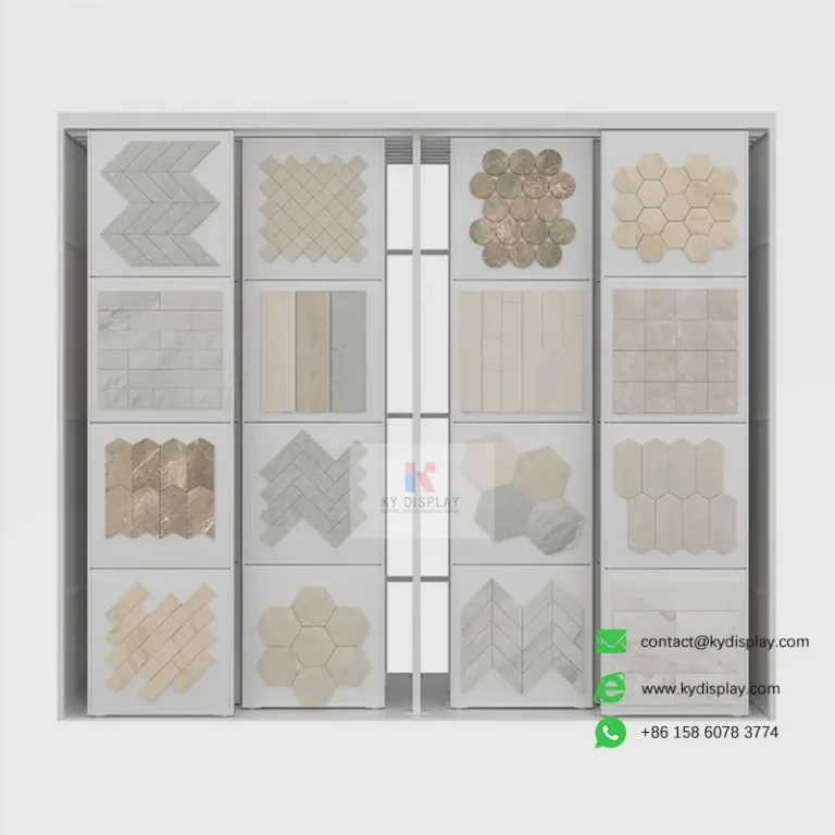 White Sliding Tile Sample Display Stand Front Showcase
