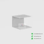 Freestanding slot tile display stand by KYDISPLAY – empty white frame.