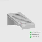 KYDISPLAY trapezoid tile display stand – empty white side view for displaying ceramic, stone, and wood flooring