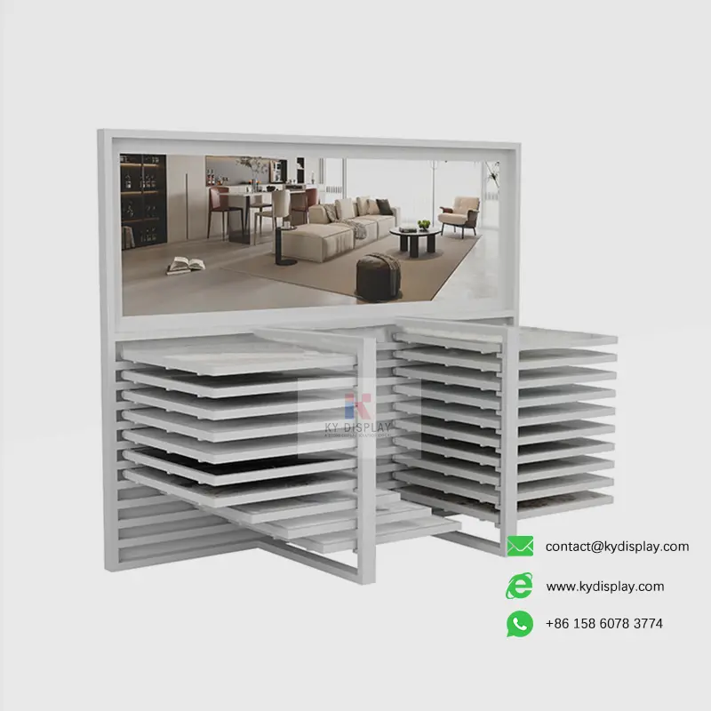 2025 Wholesale Tile Sample Rack Trends: Innovative Solutions for Showroom Procurement 1 2025 Wholesale Tile Sample Rack Trends Innovative Solutions for Showroom Procuremen_white samples_KYdisplay