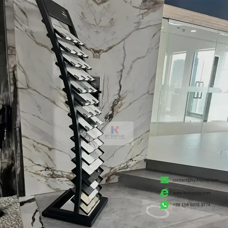 How to Choose the Right Display Rack Supplier for Large-Scale Orders 10 Ceramic Tile Display Stand for Showrooms_Liveshot_KYDISPLAY