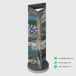 Front view of black tri-panel free standing mosaic display stand