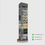 Side view of black tri-panel free standing mosaic display stand (angle 1)