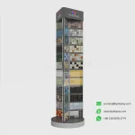 Side view of black tri-panel free standing mosaic display stand (angle 2)