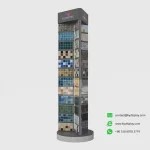 Side view of black tri-panel free standing mosaic display stand (angle 3)