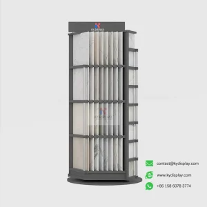 4-Layer Granite Showroom Stand – 32 Slots Granite Sample Display Stand_samples black_KYdisplay