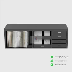 Best tile display Cabinet -Multi-Function Sliding Tilt + Drawer Showroom Cabinet_black_samples_KYdisplay