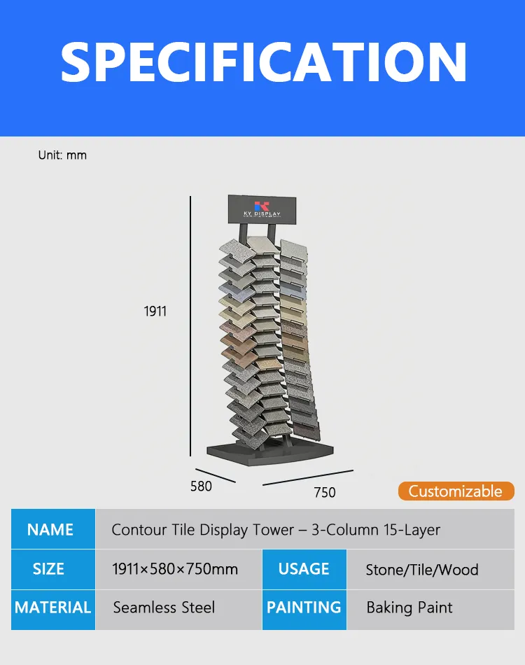 Contour Tile Display Tower – 3-Column 15-Layer Vertical Small Sample Stand_Decription_KYdisplay