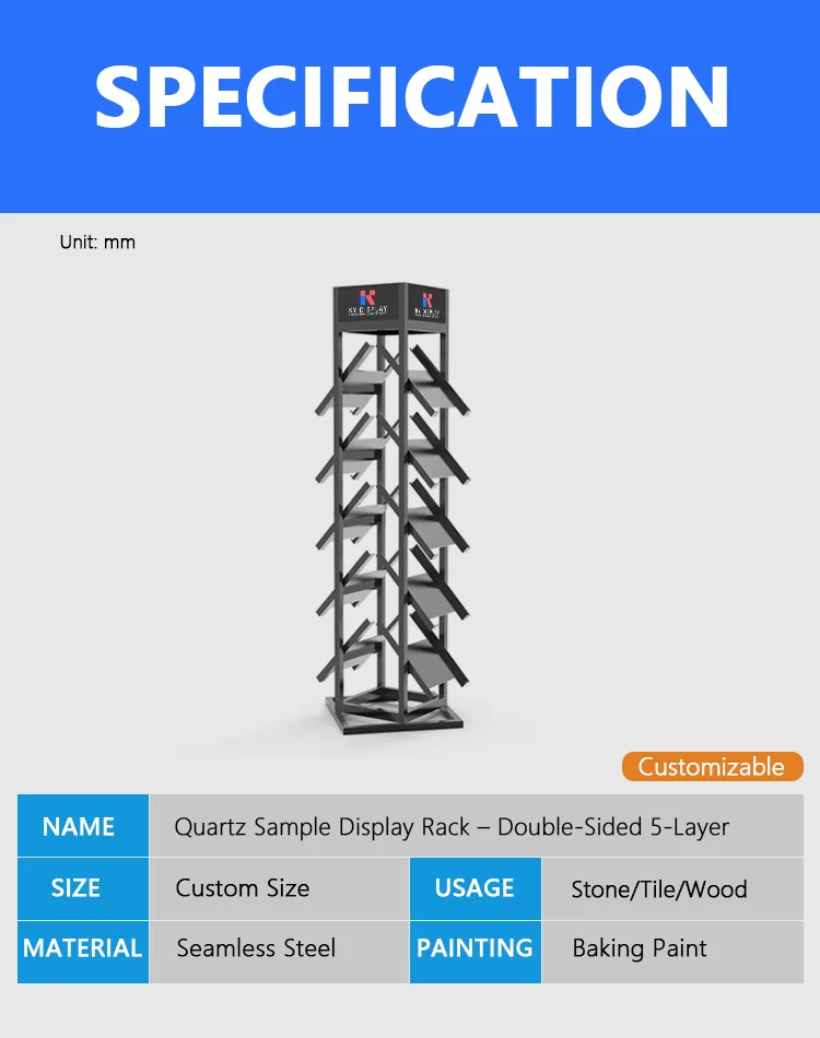 Quartz Sample Display Rack – Double-Sided 5-Layer 10-Sample Vertical Stand | KYdisplay 1 Quartz Sample Display Rack – Double-Sided 5-Layer 10-Sample Vertical Stand_Decription_KYdisplay