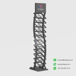 S-Curve Stone Display Shelf – 12-Layer Slanted Vertical Sample Stand_black empty_ KYdisplay