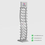 S-Curve Stone Display Shelf – 12-Layer Slanted Vertical Sample Stand_white empty_ KYdisplay