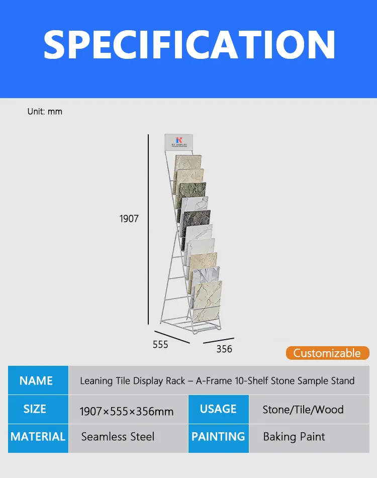 Leaning Tile Display Rack – A-Frame 10-Shelf Stone Sample Stand | KYdisplay 1 Leaning Tile Display Rack
