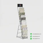 Leaning Tile Display Rack – A-Frame 10-Shelf Stone Sample Stand_black samples_KYdisplay
