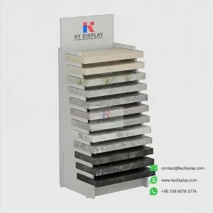 Quartz Granite Marble Display Stand – 12-Slot Flat Insertion Vertical Rack_white samples_KYdisplay