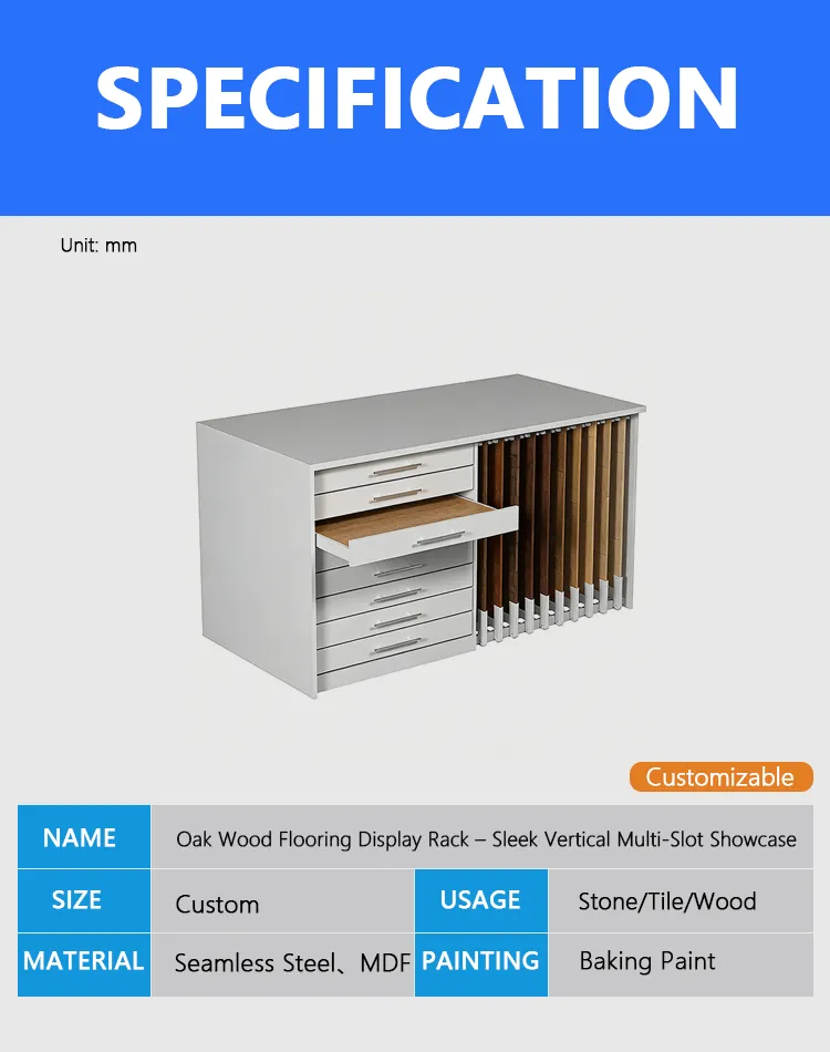 Oak Wood Flooring Display Rack – Sleek Vertical Multi-Slot Showcase | KYdisplay 1 Oak Wood Flooring Display Rack – Sleek Vertical Multi-Slot Showcase_Decription_KYdisplay