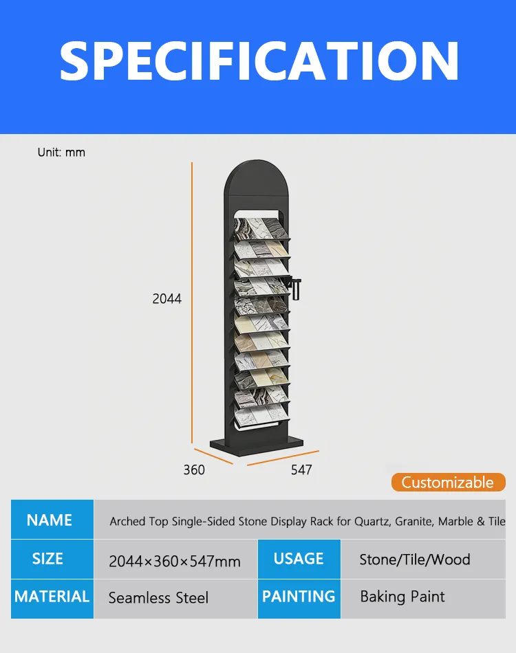 Arched Top Single-Sided Stone Display Rack – Floor Standing Sample Tower 1 Arched Stone Display Rack Floor Sample Tower-Decription-KYdisplay